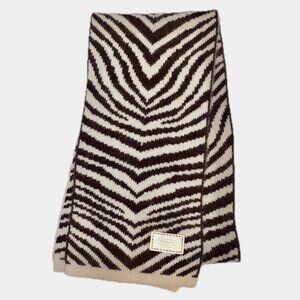 Coach Soft Wool Blend Scarf Brown Cream Zebra Pattern Logo Unisex